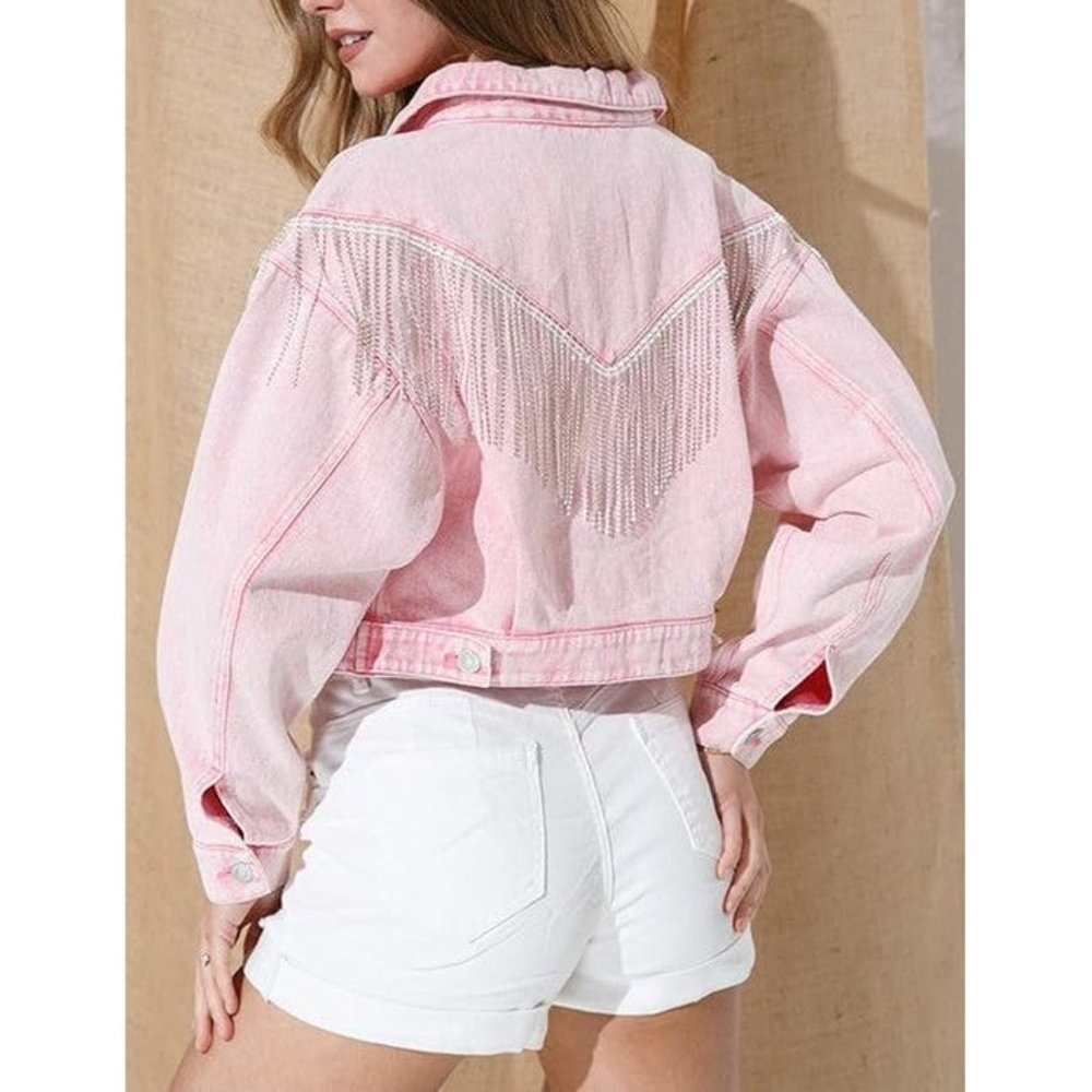NWT Sparkling Bling Swarovski Crystal Rhinestone Pink Jacket Bustier Cow… - Picture 4 of 16